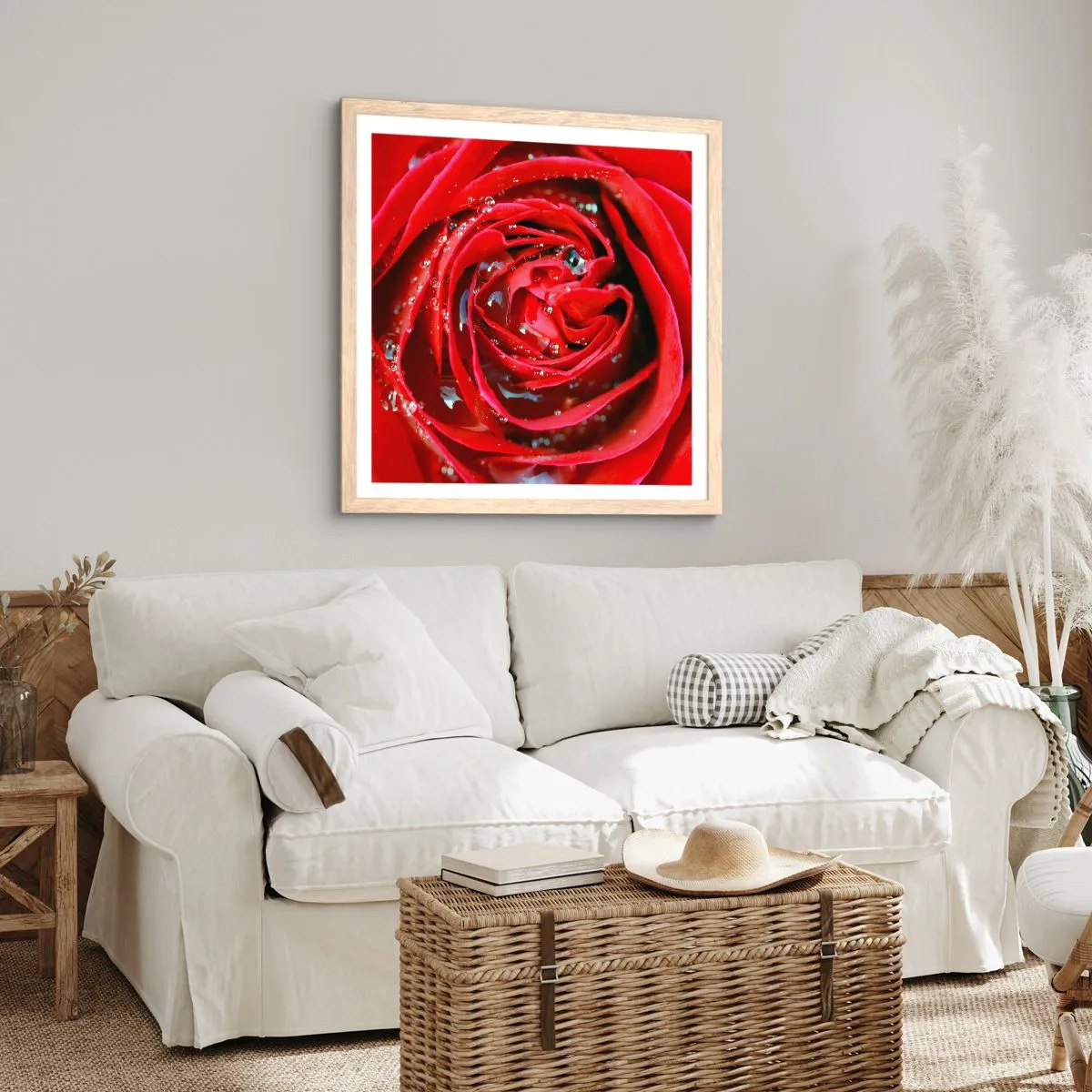 Poster în ramă de stejar deschis - În picături de rouă - 40x40 cm