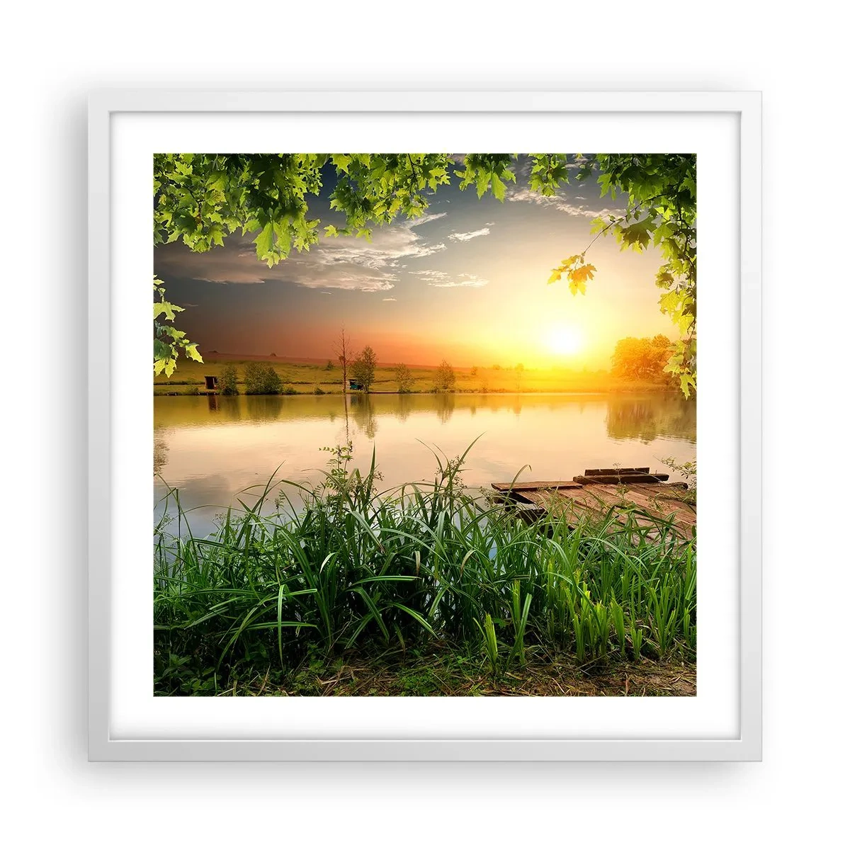Poster în ramă albă - Peisaj într-un cadru verde - 50x50 cm