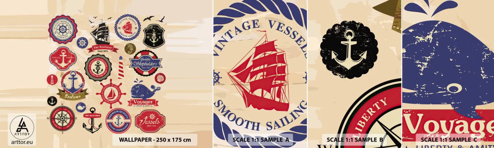 Mostră tapet autocolant Deluxe Sticker - Frăția navigării - Nautic, Ancoră, Busolă - 100x30 cm