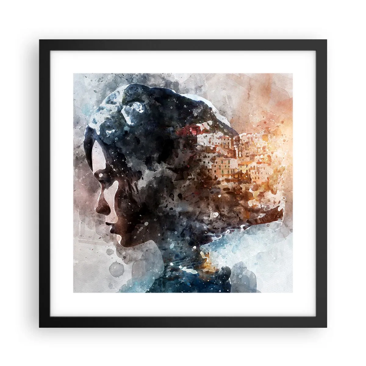 Poster în ramă neagră - Povestea unei fete cu un oraș în fundal - 40x40 cm