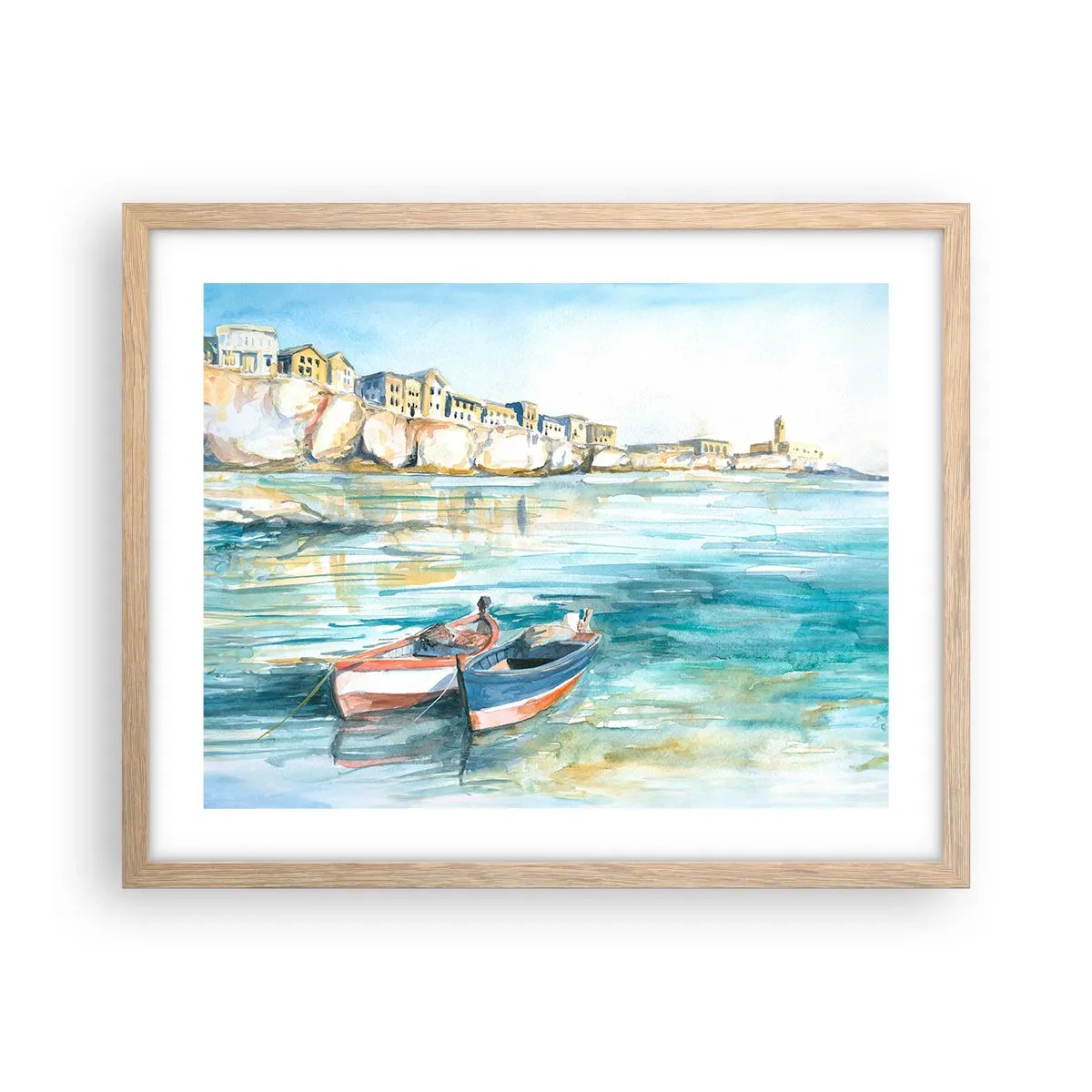 Poster în ramă de stejar deschis - Peisaj în azur - 50x40 cm