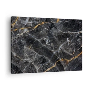 Tablou pe pânză Canvas - Detalii negre și aurii ale suprafeței de marmură - 70x50cm - Viața interioară a unei pietre - Decorațiune modernă pentru perete pentru living și dormitor ARTTOR