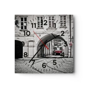 Ceas de perete - Ceas pe sticlă - Printr-un labirint urban - 40x40 cm