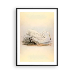 Poster în ramă neagră - Ilustrație a unui stârc pe un fundal de peisaj pastel - 50x70cm - Doamna în stufărișuri - Decorațiune modernă pentru perete pentru living și dormitor ARTTOR