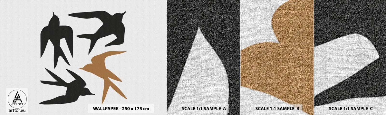 Mostră tapet Premium Canvas - Jocurile rândunelelor - Boho, Păsări, Minimalism - 100x30 cm