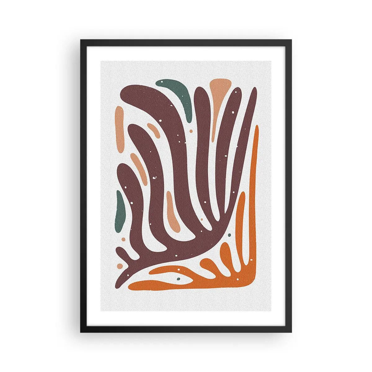 Poster în ramă neagră - Abstracție organică în nuanțe calde de maro și portocaliu - 50x70cm - Compoziție organică radială - Decorațiune modernă pentru perete pentru living și dormitor ARTTOR