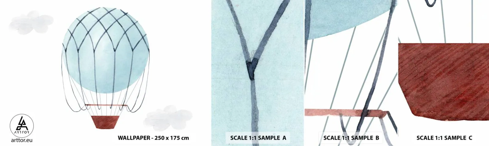 Mostră de Tapet Standard Eco - Complet în nori - Pentru copii, Balon, Minimalism - 100x30 cm