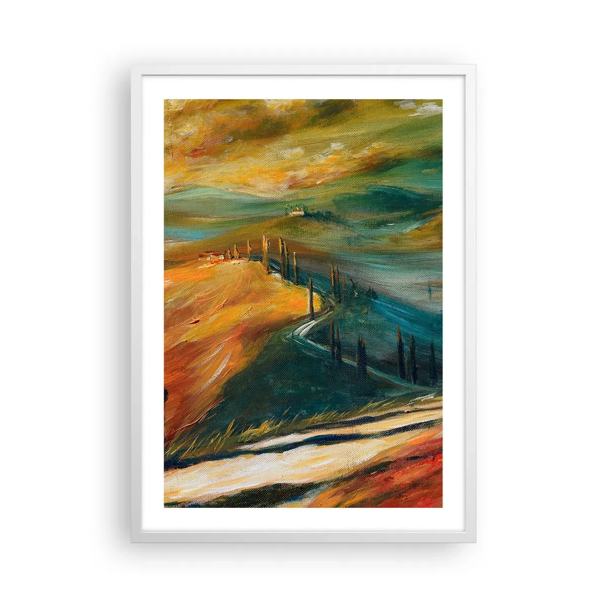 Poster în ramă albă - Peisaj toscan - 50x70 cm