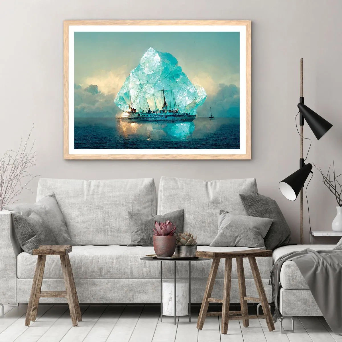 Poster în ramă de stejar deschis - Diamant arctic - 100x70 cm