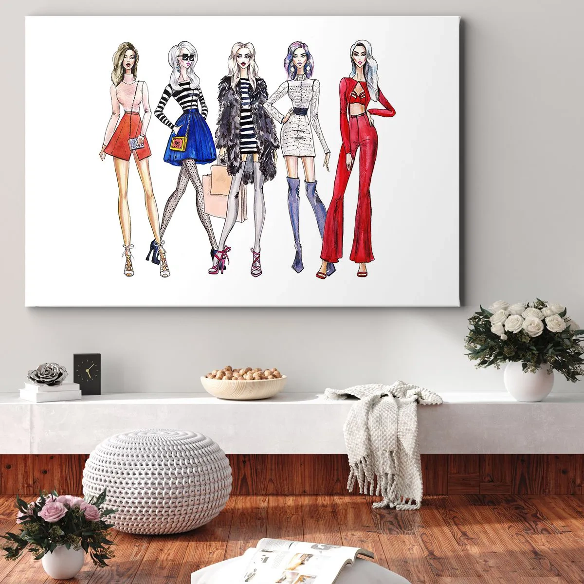 Tablou pe pânză Canvas - Ilustrații elegante ale siluetelor de modă - 70x50cm - Every week Fashion Week - Decorațiune modernă pentru perete pentru living și dormitor ARTTOR
