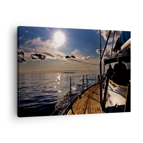 Tablou pe pânză Canvas - O croazieră cu iahtul pe mare la apus - 70x50cm - Sub vele spre soare - Decorațiune modernă pentru perete pentru living și dormitor ARTTOR