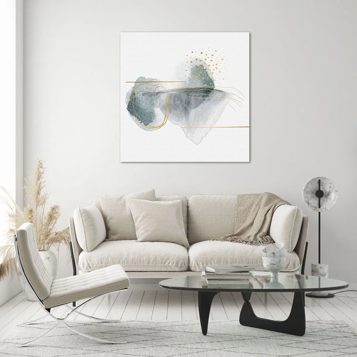 Tablou pe sticlă - Despre relația dintre gri și auriu - 50x50 cm