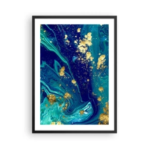 Poster în ramă neagră - Model abstract în nuanțe de albastru și auriu - 50x70cm - Petale de soare  - Decorațiune modernă pentru perete pentru living și dormitor ARTTOR