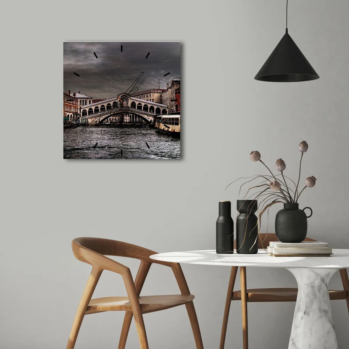 Ceas de perete - Ceas pe sticlă - Promisiunea unei seri venețiene - 30x30 cm