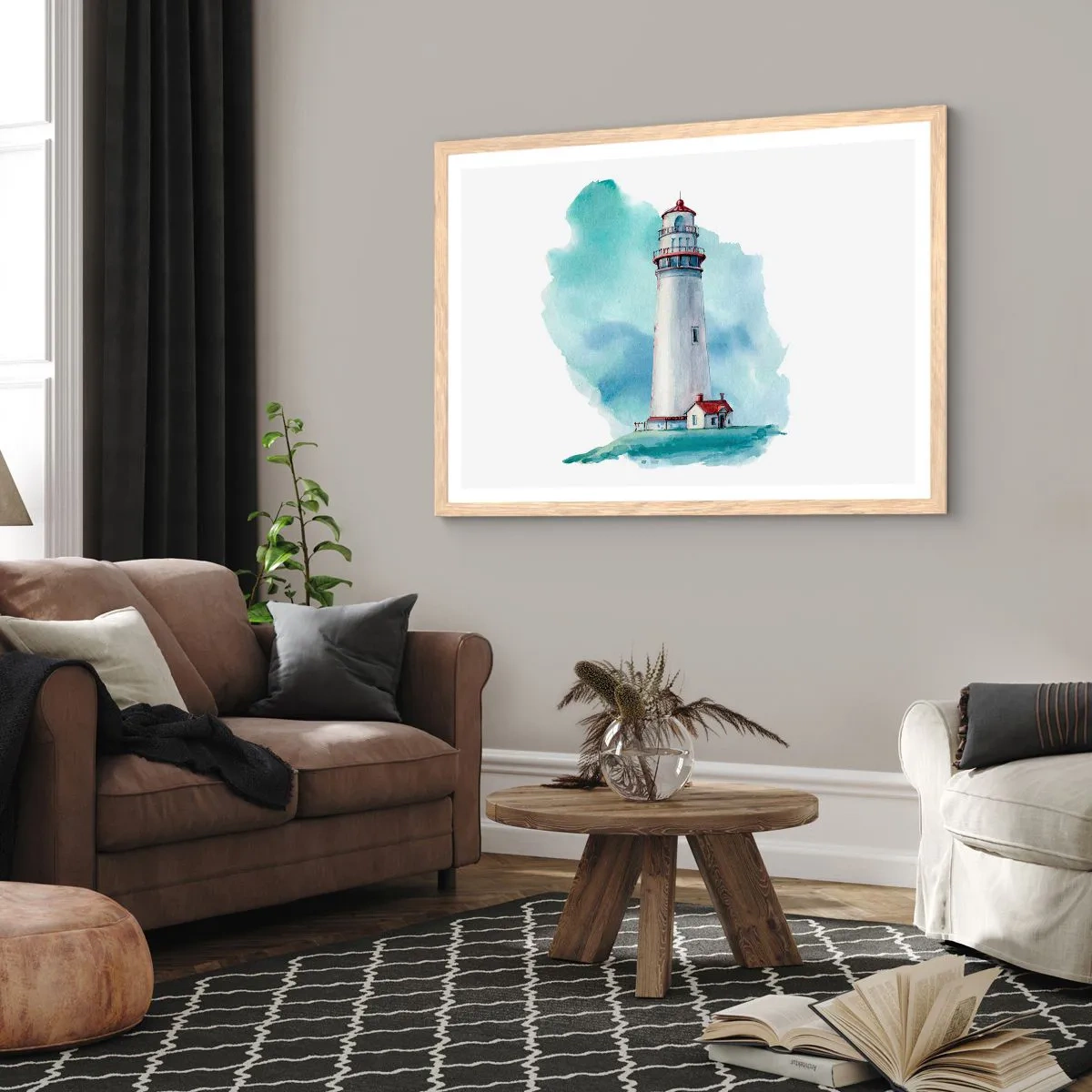 Poster în ramă de stejar deschis - Sora blândă a albastrului - 50x40 cm