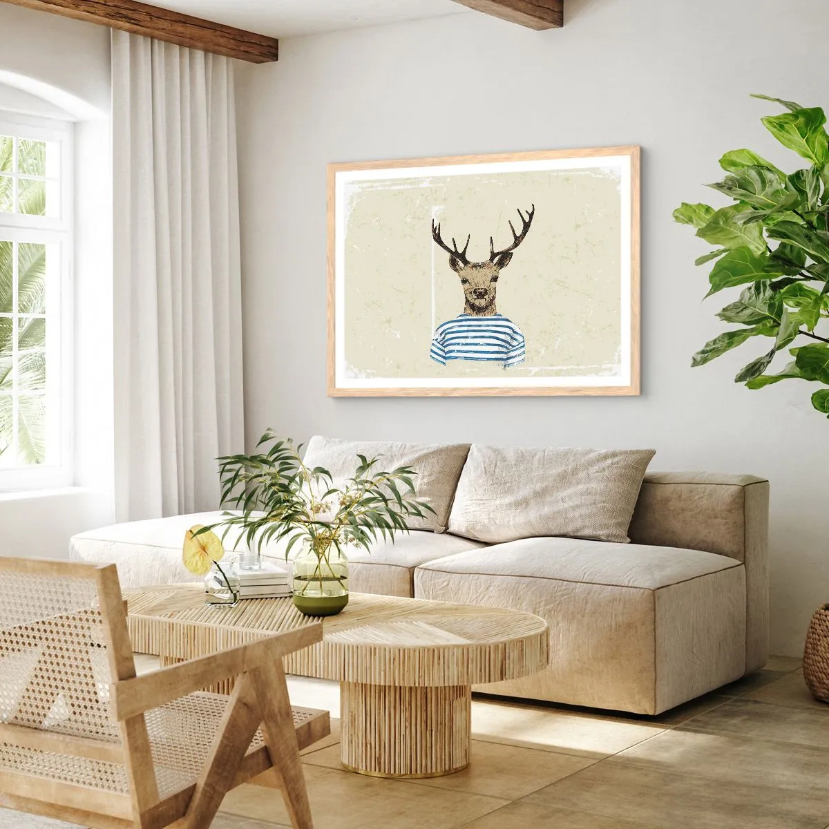 Poster în ramă de stejar deschis - Pentru că îmi plac cămășile cu dungi! - 70x50 cm