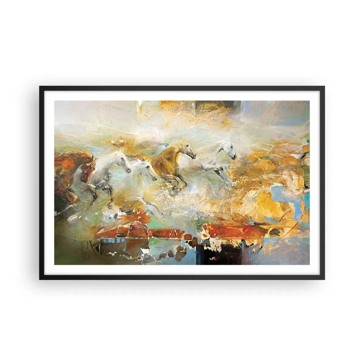 Poster în ramă neagră - Galopând prin lumină - 91x61 cm