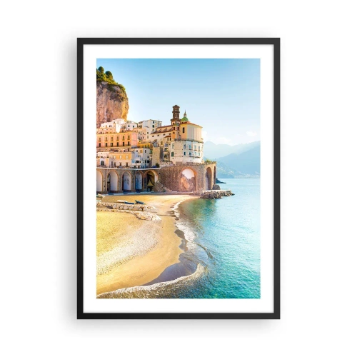 Poster în ramă neagră - Un oraș italian pitoresc la malul mării - 50x70cm - Un oraș incredibil - Decorațiune modernă pentru perete pentru living și dormitor ARTTOR