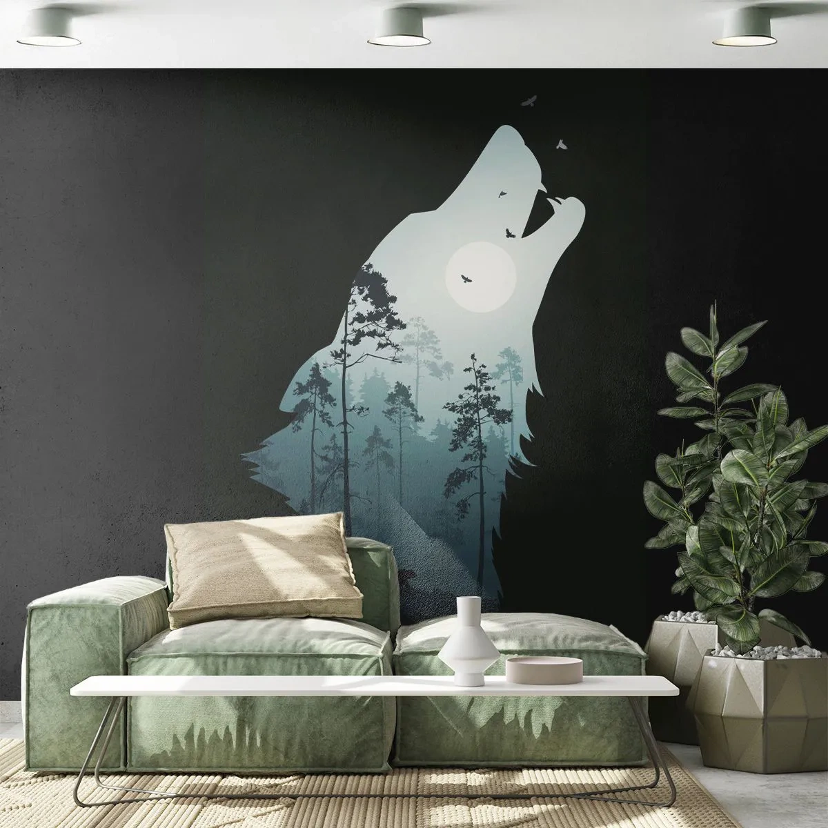 Tapet Standard Eco - O voce în pădure de noapte - Abstracția, Urs, Peşteră - 400x280 cm
