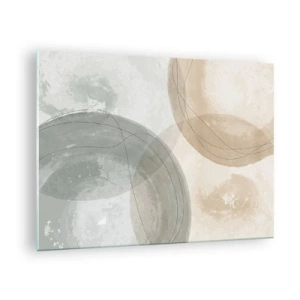 Tablou pe sticlă - Cercuri și linii pastelate într-o compoziție subtilă - 70x50cm - Întrepătrunderea lumilor - Decorațiune modernă pentru perete pentru living și dormitor ARTTOR