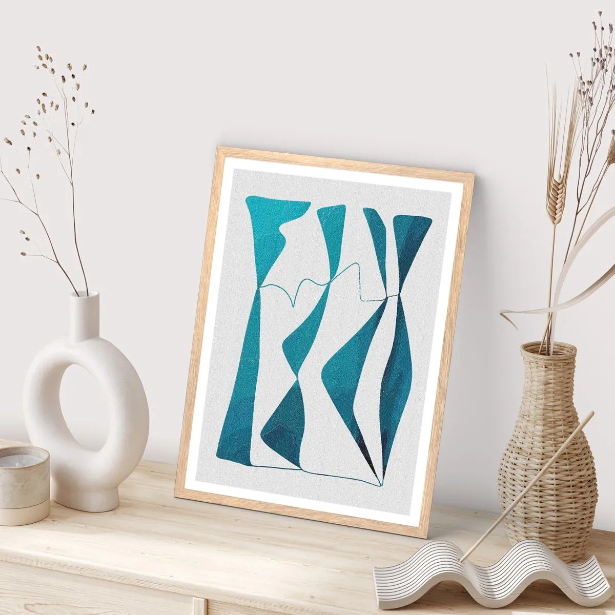 Poster în ramă de stejar deschis - Abstracție: relație turcoaz - 30x40 cm