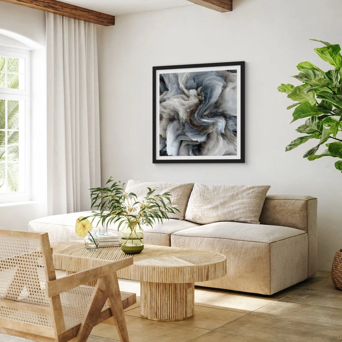 Poster în ramă neagră - Piatră și floare - 30x30 cm