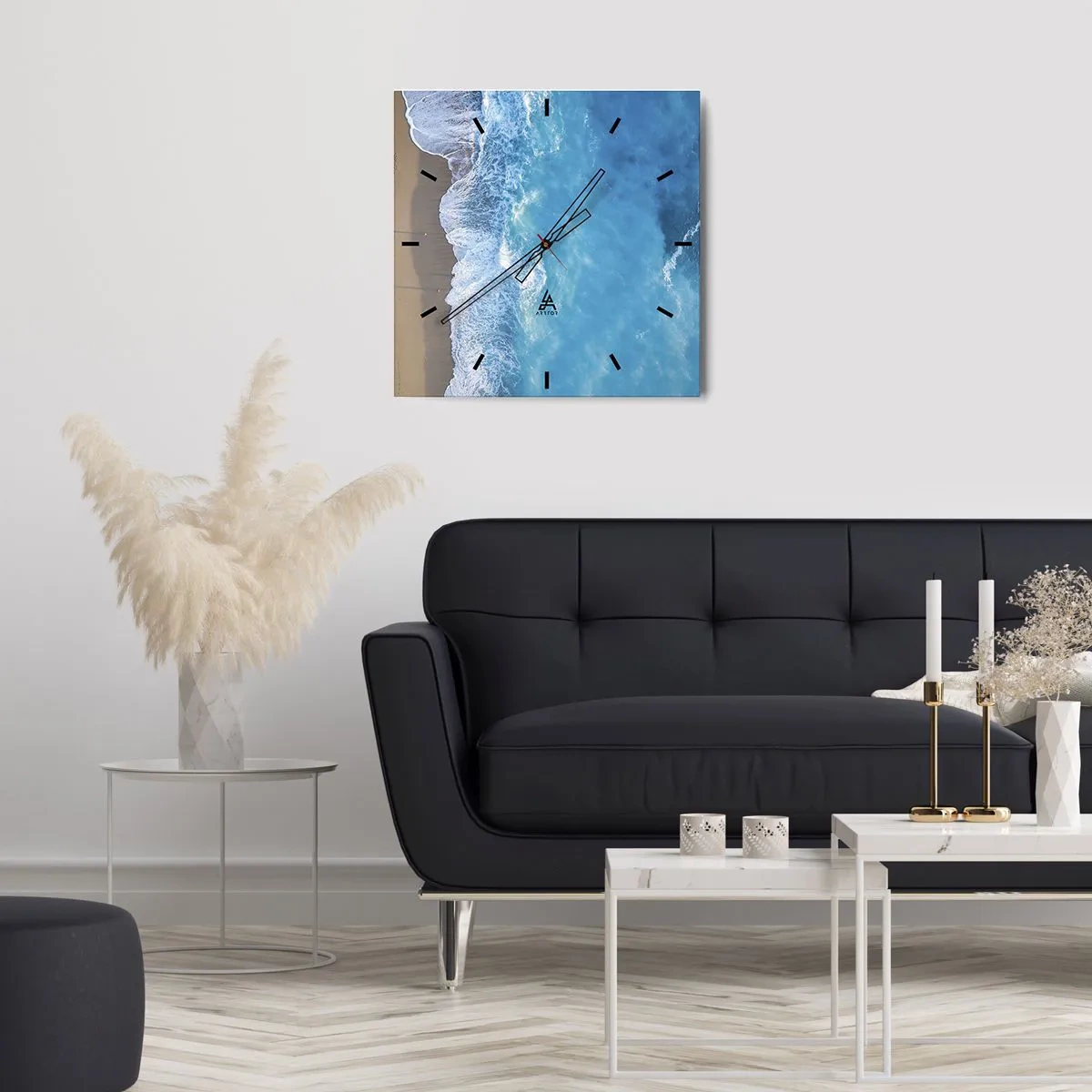 Ceas de perete - Ceas pe sticlă - Puterea albastrului - 40x40 cm