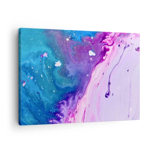 Tablou pe pânză Canvas - Abstracție în culori violet și turcoaz inspirată de contraste - 70x50cm - Yin și yang - Decorațiune modernă pentru perete pentru living și dormitor ARTTOR