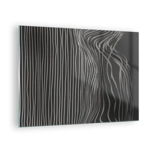 Tablou pe sticlă - Linii delicate într-un aranjament abstract pe un fundal întunecat - 70x50cm - Ritm și accent - Decorațiune modernă pentru perete pentru living și dormitor ARTTOR