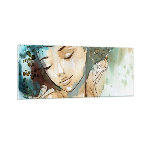 Tablou pe sticlă - Lady în albastru - 100x40 cm