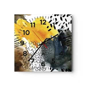 Ceas de perete - Ceas pe sticlă - O întâlnire a elementelor - 30x30 cm