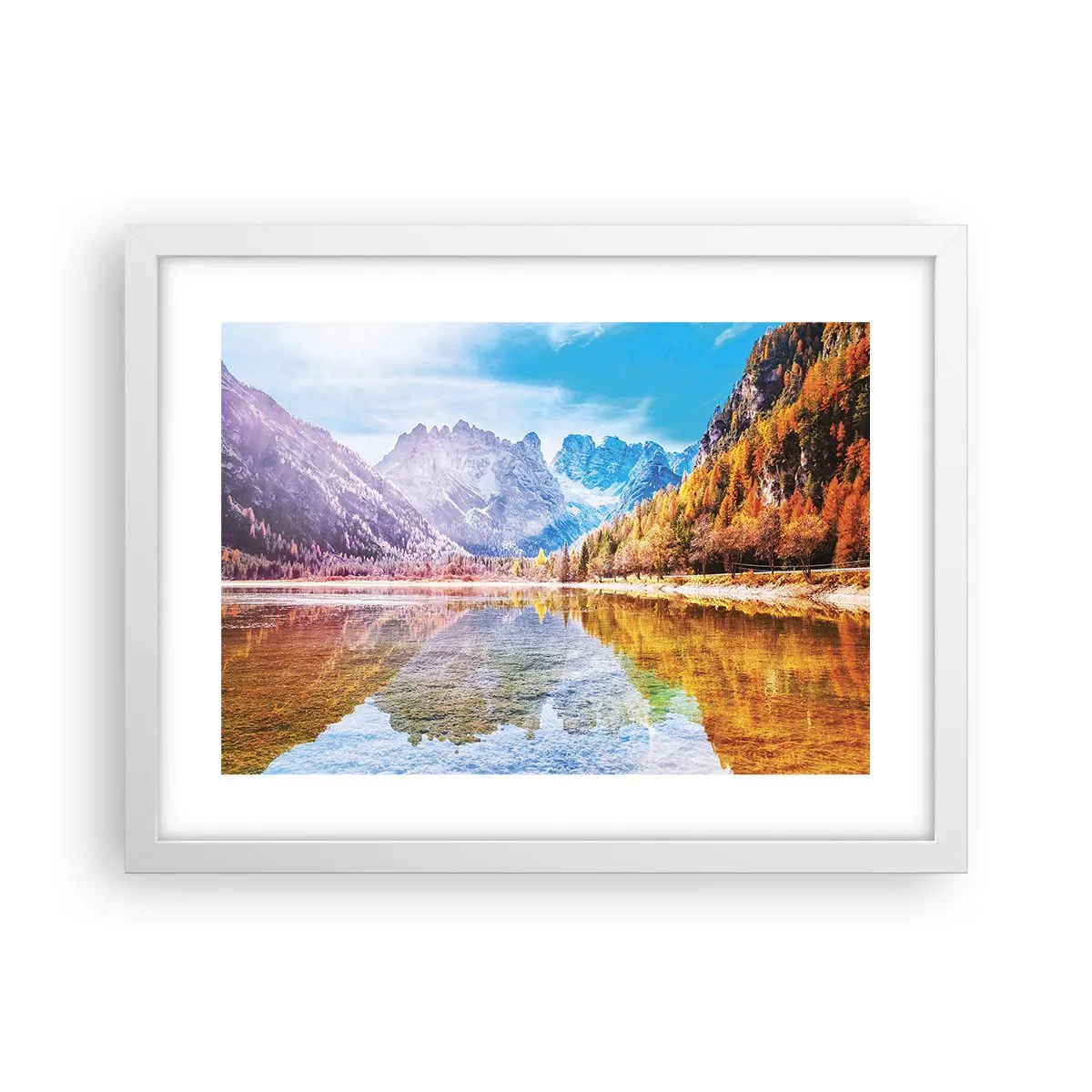 Poster în ramă albă - Iar în munți începe toamna - 40x30 cm