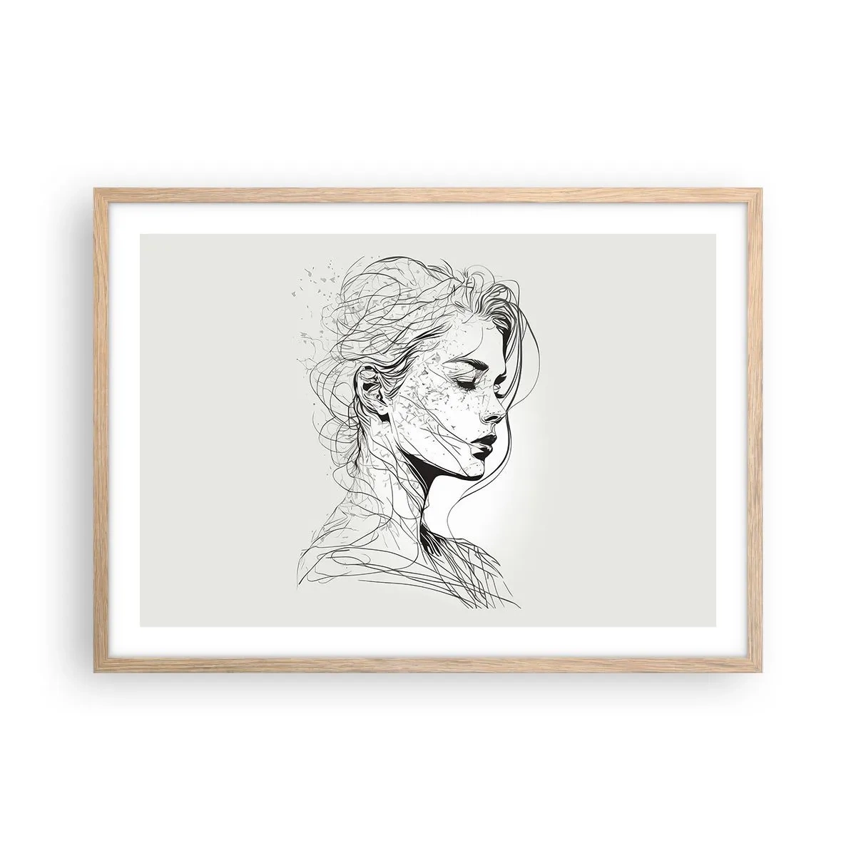 Poster în ramă de stejar deschis - Desenată cu linii - 70x50 cm