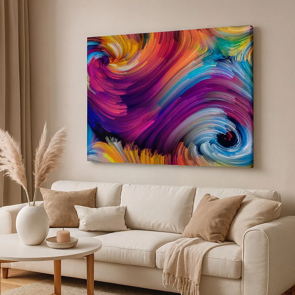 Tablou pe pânză Canvas - Vârtejuri abstracte în culori vibrante - 70x50cm - Începutul unei lumi noi - Decorațiune modernă pentru perete pentru living și dormitor ARTTOR