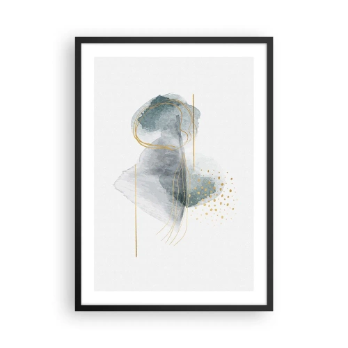Poster în ramă neagră - O compoziție abstractă cu stropi de acuarelă și accente aurii. - 50x70cm - Despre relația dintre gri și auriu - Decorațiune modernă pentru perete pentru living și dormitor ARTTOR
