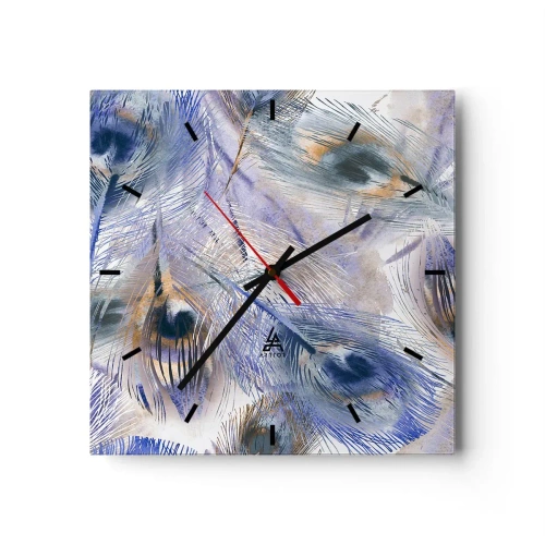 Ceas de perete - Ceas pe sticlă - Compoziția penelor de păun - 30x30 cm