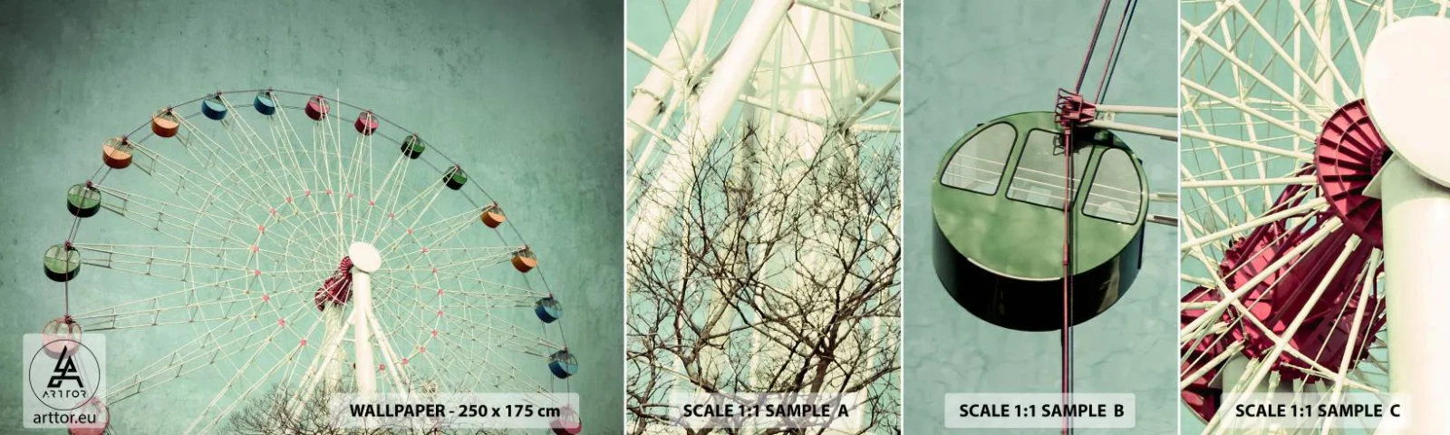 Mostră tapet autocolant Deluxe Sticker - Poftim la joacă - Roata Ferris, Carusele, Epocă - 100x30 cm