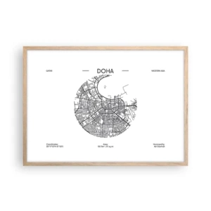 Poster în ramă de stejar deschis - Anatomia orașului Doha - 70x50 cm