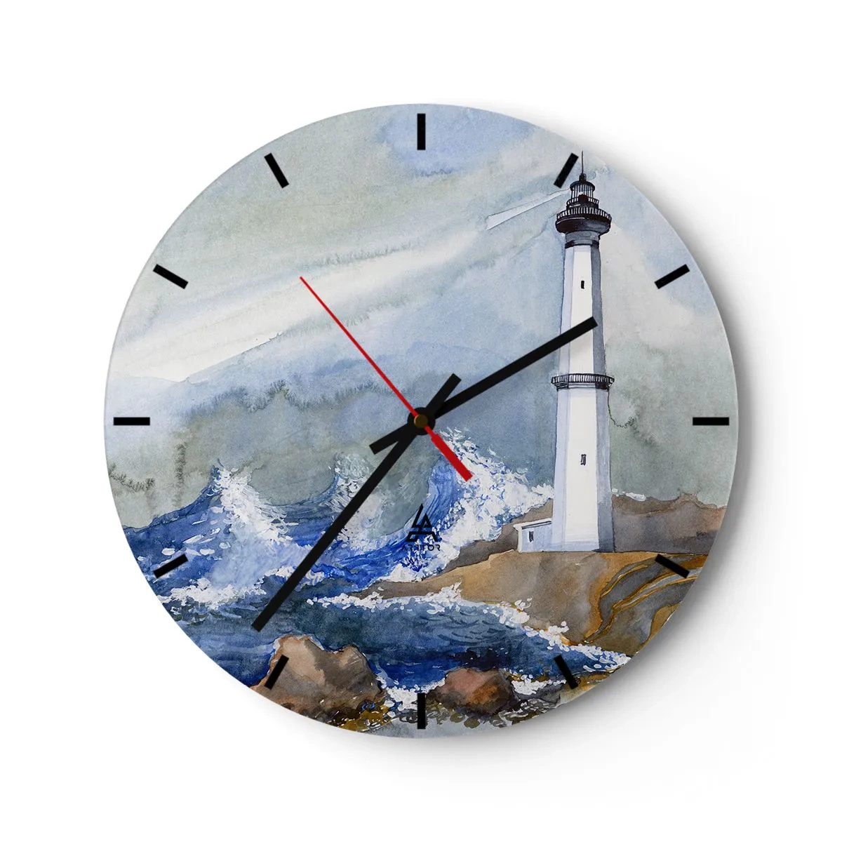 Ceas de perete - Ceas pe sticlă - Un far deasupra unei mări furtunoase - 30x30cm - Împotriva întunericului și a furtunii - Decorațiune modernă pentru perete pentru living, bucătărie și dormitor ARTTOR