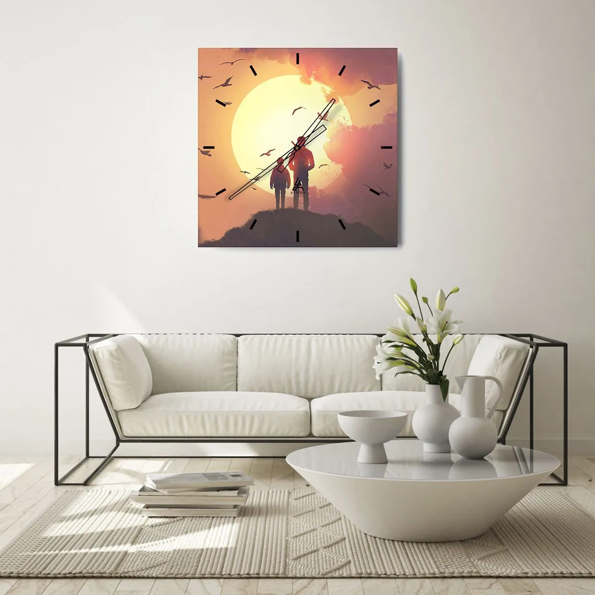 Ceas de perete - Ceas pe sticlă - Față în față cu soarele - 40x40 cm