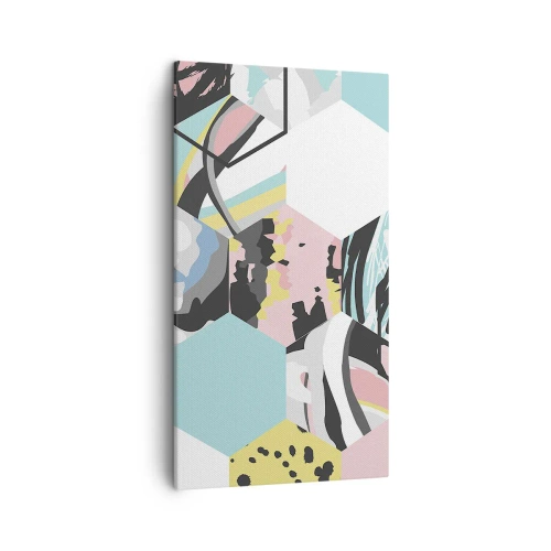 Tablou pe pânză - Hexagoane și cuburi în șase culori - 45x80 cm