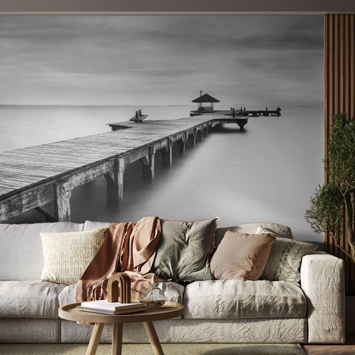 Tapet Premium Canvas - În depărtare - Peisaj, Mare, Pod de lemn - 250x175 cm