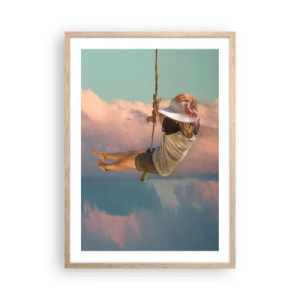 Poster în ramă de stejar deschis - Distracție în nori - 50x70 cm