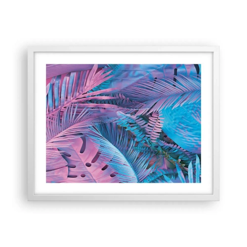 Poster în ramă albă - Palmieri în alb și albastru - 50x40 cm
