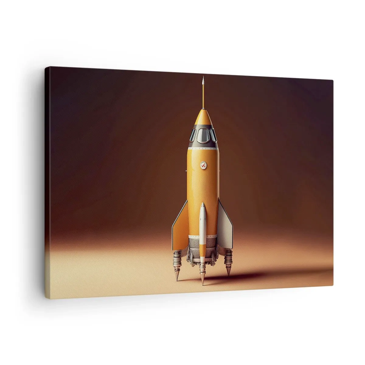 Tablou pe pânză Canvas - O rachetă în stil retro pe un fundal de tonuri de maro - 70x50cm - Totul începe cu un vis - Decorațiune modernă pentru perete pentru living și dormitor ARTTOR