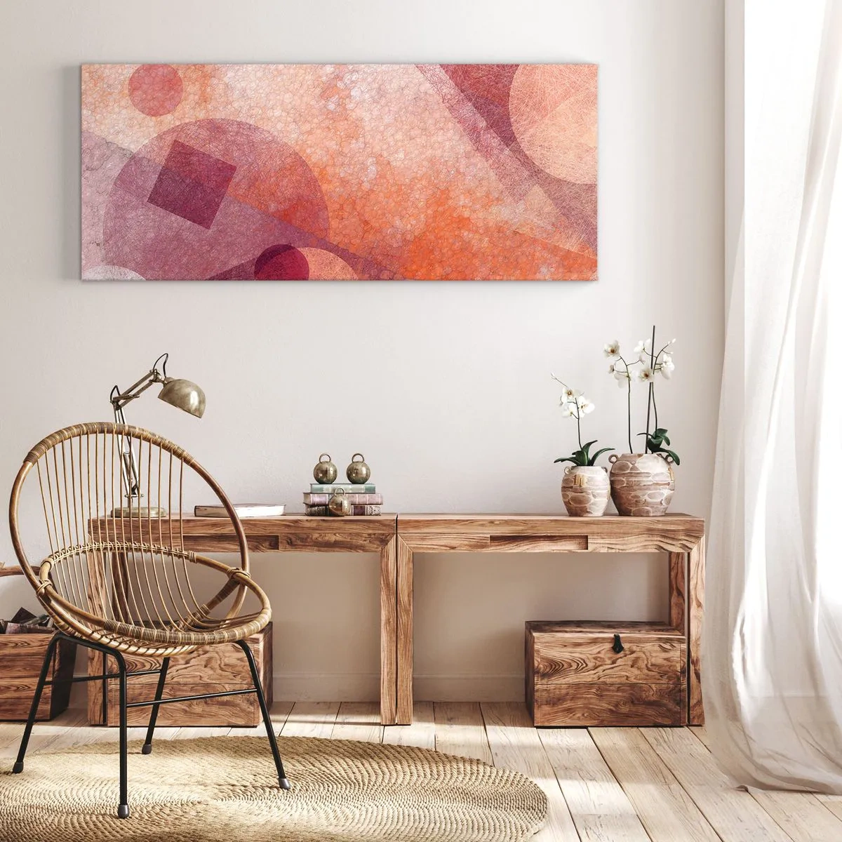 Tablou pe pânză - Transformări geometrice în roz - 120x50 cm