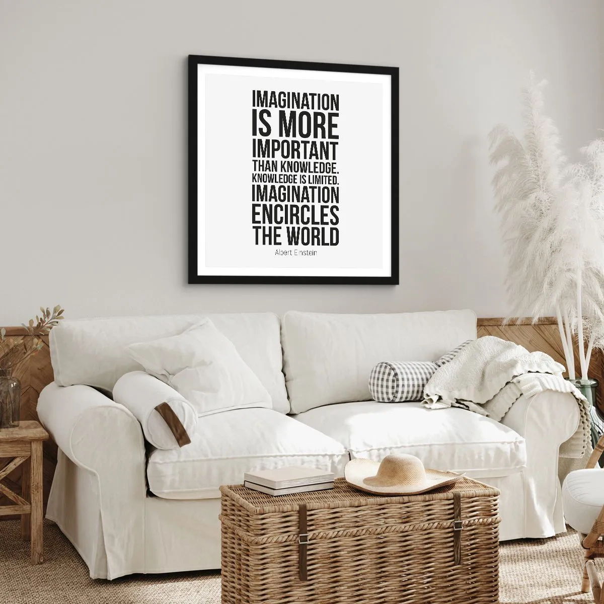 Poster în ramă neagră - Einstein despre puterea imaginației - 30x30 cm