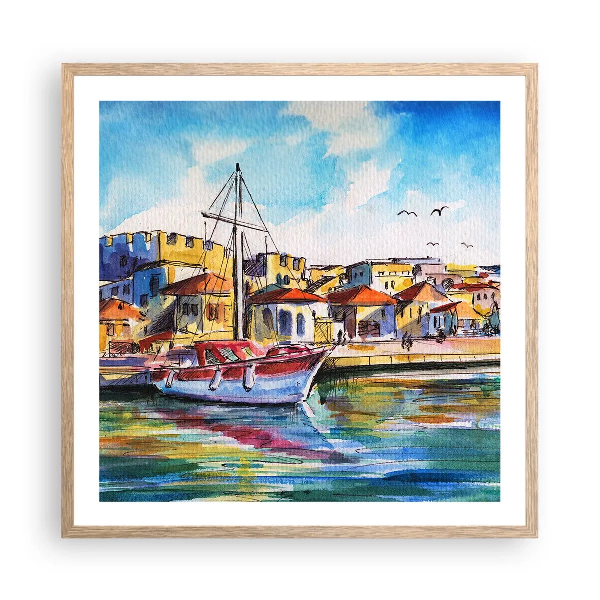 Poster în ramă de stejar deschis - Curcubeu după-amiază - 60x60 cm