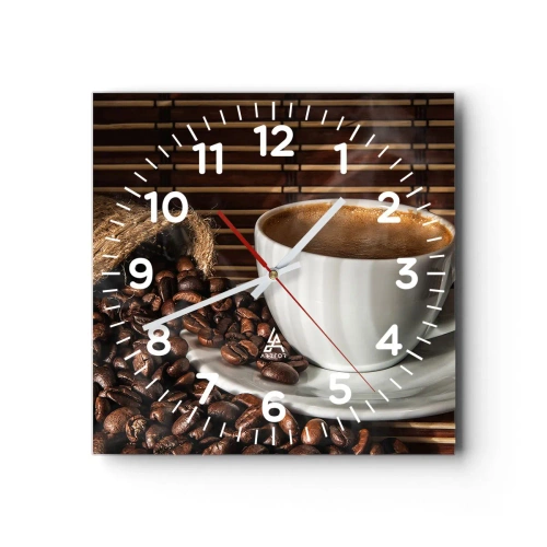 Ceas de perete - Ceas pe sticlă - Negru de cărbune, transparență de chihlimbar - 40x40 cm