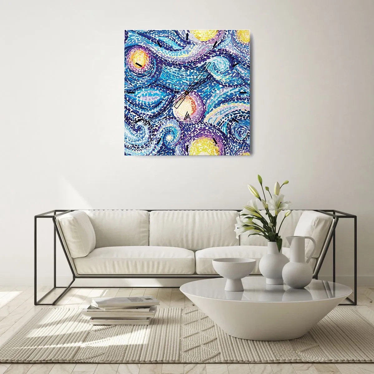 Ceas de perete - Ceas pe sticlă - Dintr-un tablou de van Gogh - 30x30 cm